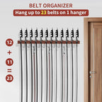 Cuipingoo Belt Hanger for Closet Max 42 Belts, 2-in-1 Wall Mount Belt Organizer with 360° Rotating Hooks, Wooden Tie and Belt Rack for Closet Accessories Organizers and Storage, Walnut Wood