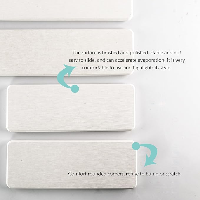 2 Pcs Water Absorbing Stone Trays, Kitchen/Bathroom Sink Soap Dish, Diatomite Tray Used for Hand Soap & Cosmetic Bottles in The Modern Home, 3.15" W x 8.7" L, White