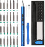 AMIR Electric Screwdriver for PC Building, 28 IN 1 Small Power Automatic Screwdriver Set with 24 Bits, Rechargeable Portable Magnetic Repair Tool Kit with LED Lights for Laptops, Watches, Blue