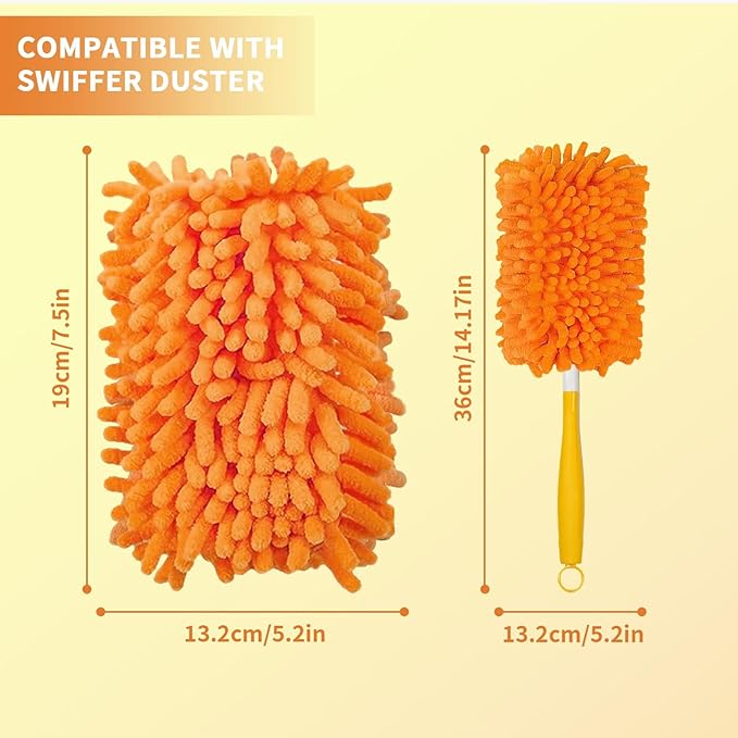 Reusable Duster Refill Compatible with Swiffer Hand Duster - 360 Heavy Duty Microfiber Duster Refills - 4 Pack for Ceiling Fans, Furniture, and Electronics (Orange,Handle is Not Included)