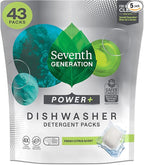 Seventh Generation Power Plus Dishwasher Detergent Packs Fresh Citrus scent for sparkling dishes Dishwasher tabs, 43 Count (1 pack)