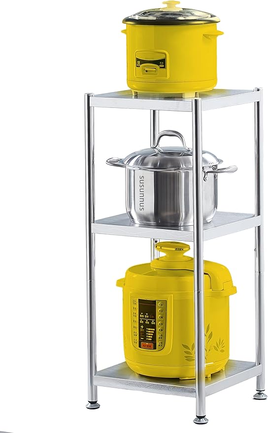 susunnus Stainless Steel Shelves 13.8in-3 Tier, Corner Shelf, Storage Shelves, Narrow Metal,Stainless Steel Shelf, Kitchen Storage Rack for Small Spaces Tall Skinny Shelf