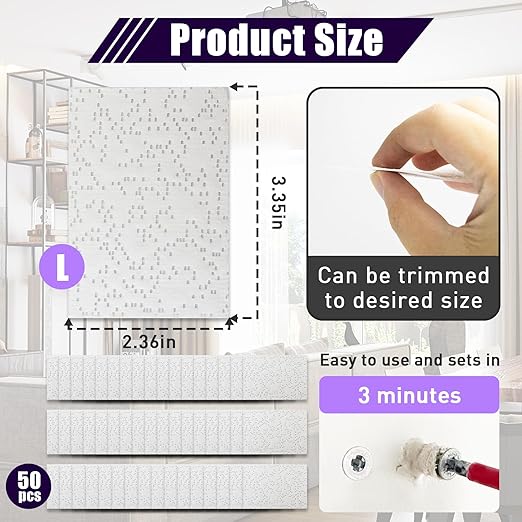 50 Pcs Drywall Anchor Repair Kit Solve Loose Wall Plugs Fast - Ideal for Curtain Rails, Towel Racks, Toilet Paper Holders and More Anchor Hole Patch (3.35 in x 2.36 in)