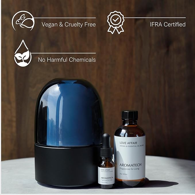AromaTech Love Affair Aroma Essential Oil Blend: Luxury Hotel Inspired Aromatherapy with Jasmine, Saffron, Cedar & Amber for Ultrasonic Diffusers & Nebulizers - 2 fl oz, 60 mL