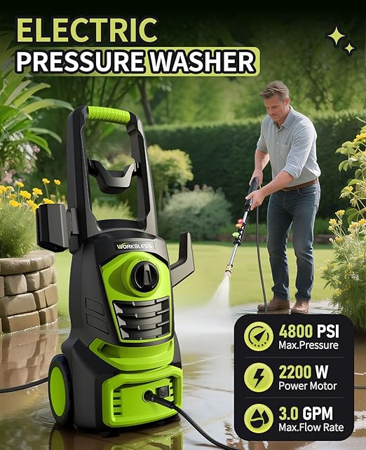 Electric Pressure Washer, 4800 PSI with 23FT Cord, 4 Quick Nozzles, Foam Cannon Electric Power Washers for Car, Garden, Patio, Driveways
