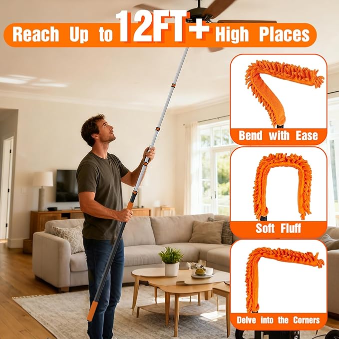 20FT Reach Duster Cleaner Kit, Dusters for Cleaning with Extension Pole, Baseboard & Wall and Window Cleaner Mop for Fan Blades, High Ceiling and Cobweb