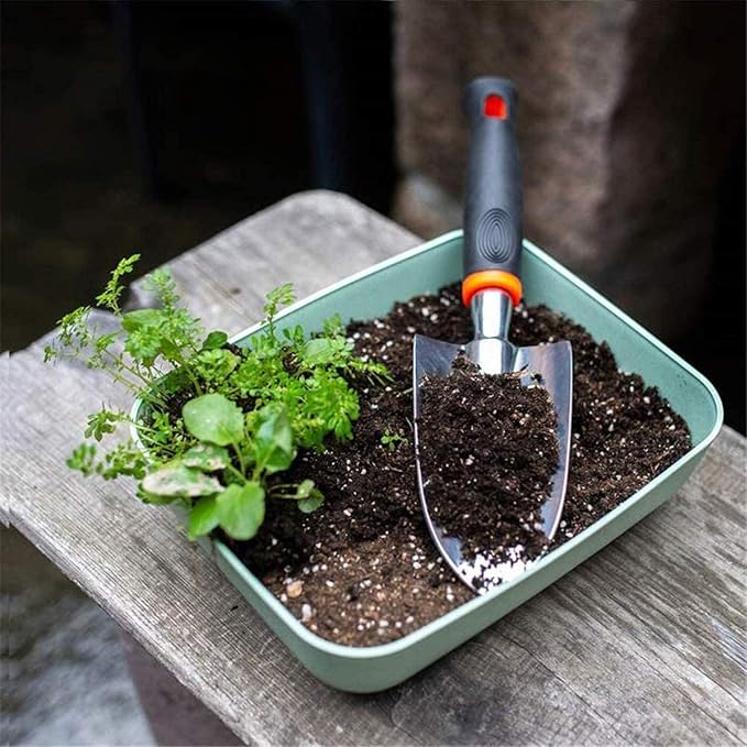 Garden Tool Shovel for Digging Gardening Trowel for Lawn Planting Stainless Steel Spade Rubber Handle Anti Slippery