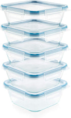 Snapware Glass Total Solutions (5-Pack, 4 Cup) Food Storage Containers Set, Airtight & Leakproof Plastic Locking BPA-Free Lids, Freezer Dishwasher Microwave Safe