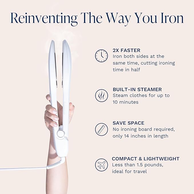 Nori Press Travel Steam Iron - Handheld Iron With Optional Steam Feature - No Ironing Board Required - Easy to Use w/ 6 Fabric Settings - Removes Wrinkles - User Manual Included -White