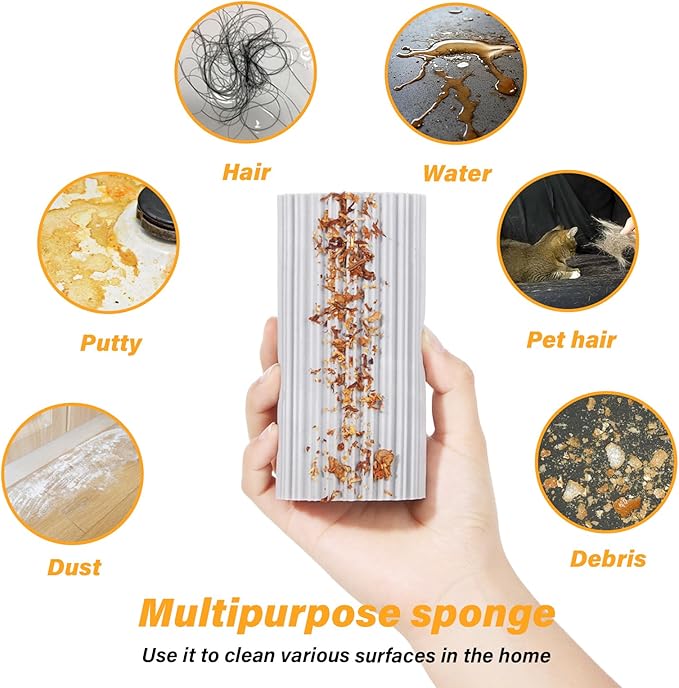 2 Pack Damp Clean Duster Sponge, Magic Sponge Eraser for Household Cleaning, Reusable Dusters Cleaning Supplies for Housekeeping, Dish, Blinds, Glass, Baseboards,Window Track Grooves and Faucets