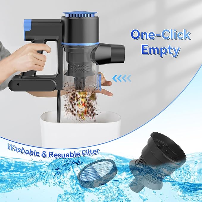 N8 Cordless Vacuum Cleaner, Lightweight Stick Vacuum with Powerful Suction, 2200mAh Battery, 40 Mins Runtime, Self-Standing, Rechargeable Vacuum Cleaners for Home Hardwood Floor Carpet Pet Hair