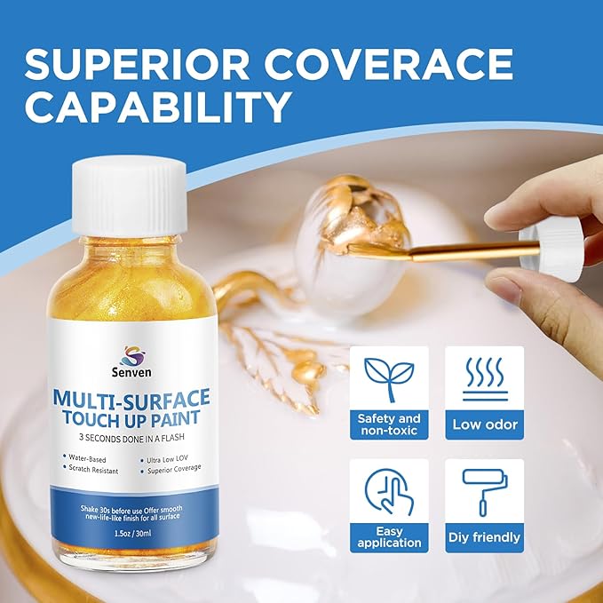 Liquid Gold Leaf Paint High Gloss Multi Surface Rich Gold Paint for Metal, Wood, Plastic, Canvas, Appliance, Furniture Scratch Repair & Art Handcrafts 30ml/1.5oz Fast Drying Acrylic Metallic Finish