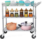 WDT Heavy Duty 3 Tier Utility Cart,990Lbs Capacity Wire Rolling Cart with Wheels, Commercial Grade Service Cart with Shelving Liners and Handle Bar Metal Carts for Kitchen Office Hardware, NSF Listed