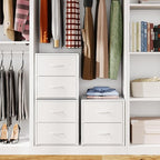 2 Pack Stackable Storage Closet Drawers, White Closet Organizers and Storage, Small Drawers for Closet with Wooden Top & Metal Frame, 2 Tier Modern Short Dresser for Bedroom,Dorm,Living Room, Office