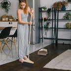 Broom and Dustpan Combo Set with Long Handle (54” L) Angle Broom Dust Pan for Home Kitchen Indoor Cleaning (Brown and Beige)