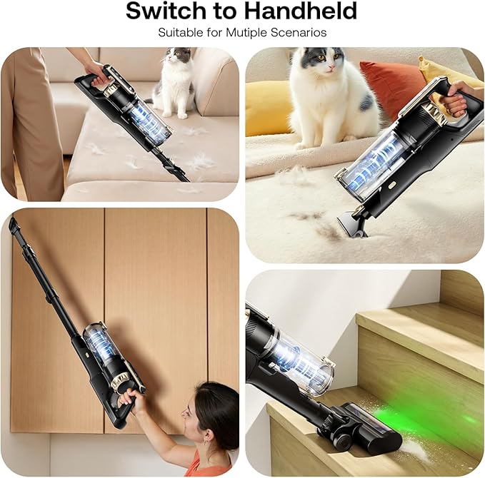 Cordless Vacuum Cleaner with Self-Standing, 50 mins Runtime Lightweight Stick Vacuum with Powerful Suction, Anti-Tangle Wireless Vacuum Versatile for Hard Floor/Carpet/Pet Hair, Gold