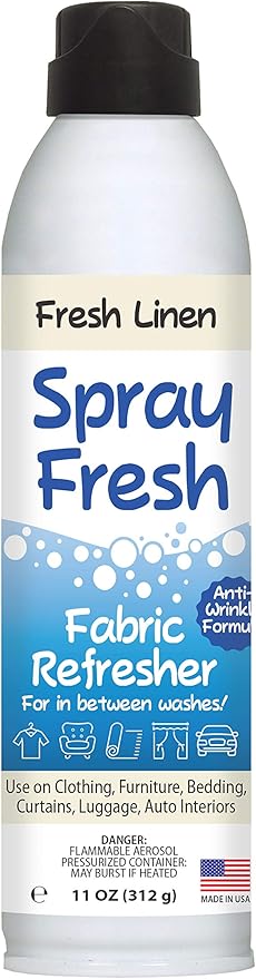 Spray Fresh Fabric Refresher - Deodorizer & Freshener for Clothing, Bedding, Luggage, Furniture & More - Eliminates Smoke Smell & Other Pesky Odors - Helps Prevent Fabric from Wrinkling (Fresh Linen)