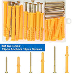Aovchei Drywall Anchors Kit 38PCS, 19 Plastic Anchors and 19 Philips Flat Head Screws, 3 Size #10 * 60, #10 * 80, #10 * 100, Wall Hanging Kit for Hanging Picture Frame, Shelf Brackets, Curtain Rod