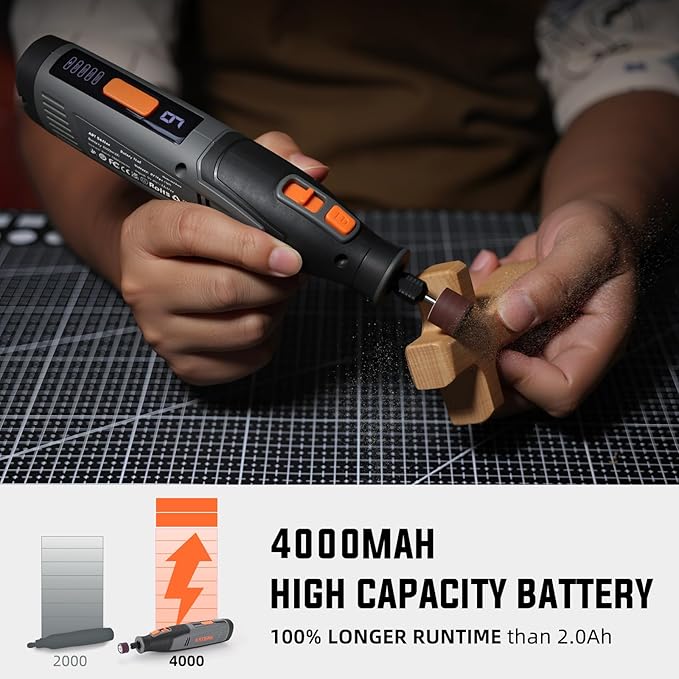 Katerk Cordless Rotary Tool, 4000mAh Battery, 6-Speed, 28000RPM, Rotary Tool Kit with 70 Accessories Light duty Engraving Pen for Sanding, Polishing, Drilling, Etching, Grinding, Wood Carving