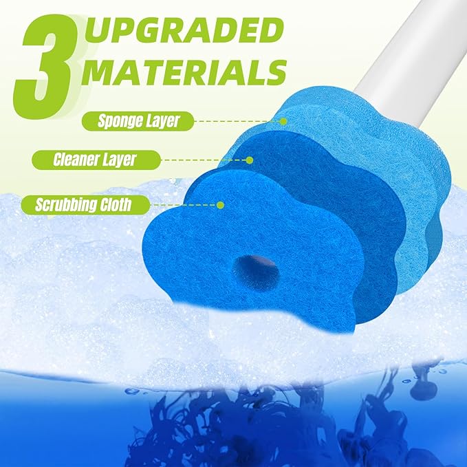 KOKL Disposable Toilet Brush, Toilte Wand Kit, Toilet Brush and Holder with 48 Refills, Toilet Bowl Brush, Toilet Bowl Cleaning Wands, Toilet Cleaning System for Bathroom Maintenance