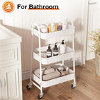 3-Tier Metal Rolling Utility Cart, Small Rolling Cart Kitchen Trolley Bathroom Laundry Room Bar Office Shelves Storage Organizer Shelving Unit with Caster Wheels for Narrow Places, White