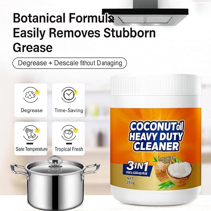 Multi-Purpose Powerful Cleaner for Kitchen, Upgrade Heavy Kitchen Grease Remover, 3 In 1 Coconut Oil Natural Cleanser for Faucets, Tiles, Oven & Stove Top (2)