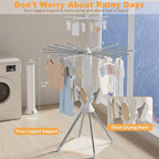Clothes Drying Rack Foldable, 4-Legged Portable Drying Rack Clothing with 20 Clips, Shoe Dryer Rack, Outdoor Laundry Drying Racks with 4 Pulleys, Aluminum Hanging Dry Rack for Clothes,Socks,Towel
