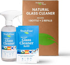 Natural Glass Cleaner - Removes Dirt & Debris for Sparkling Clean Windows & Glass Surfaces at Home, Office & Garage, Includes: 1 Refillable Empty Bottle (16oz) & 2 Refills (3oz ea)