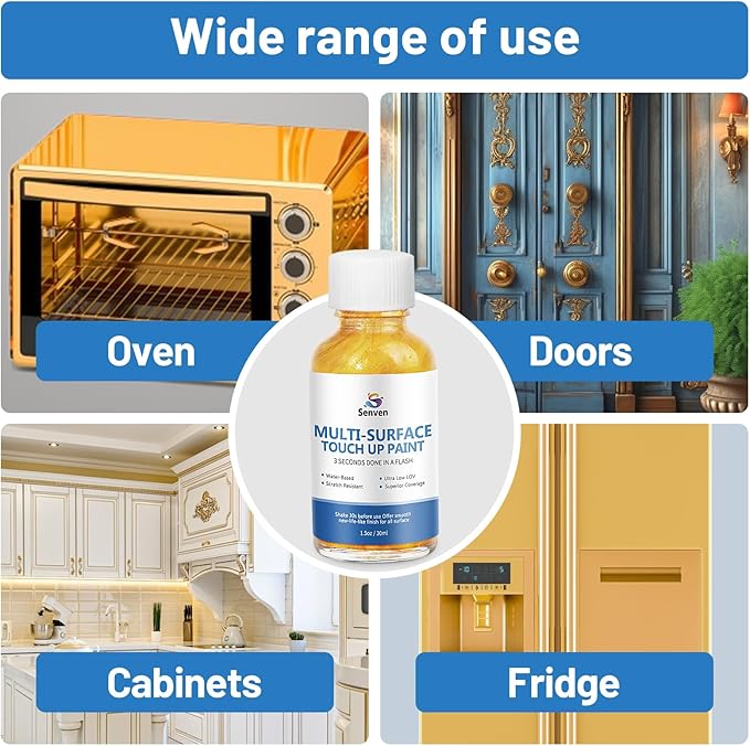 Liquid Gold Leaf Paint High Gloss Multi Surface Rich Gold Paint for Metal, Wood, Plastic, Canvas, Appliance, Furniture Scratch Repair & Art Handcrafts 30ml/1.5oz Fast Drying Acrylic Metallic Finish