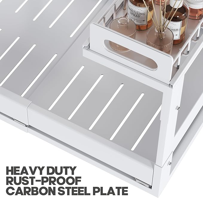 1 Pack-15.7"-25.7"W Expandable Under Sink Organizer With Upgrade Ball-Bearing Slide,2-Tier Pull Out Under Cabinet Organizer Height Adjustable,Not Suitable For Cabinets With Partitions In The Middle