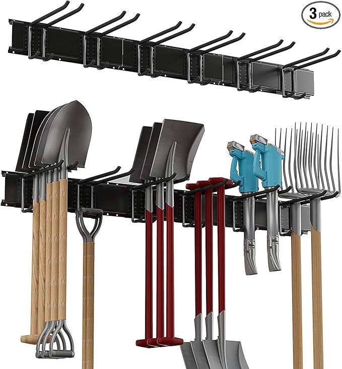 Garage Tool Rack Wall Mount – 48 inches Heavy-Duty Garden Tool Holder with 6 Adjustable Hanging Hooks – Garage Wall Storage Organizer for Shovel, Rake – Max Load 540 lbs (48 inch)