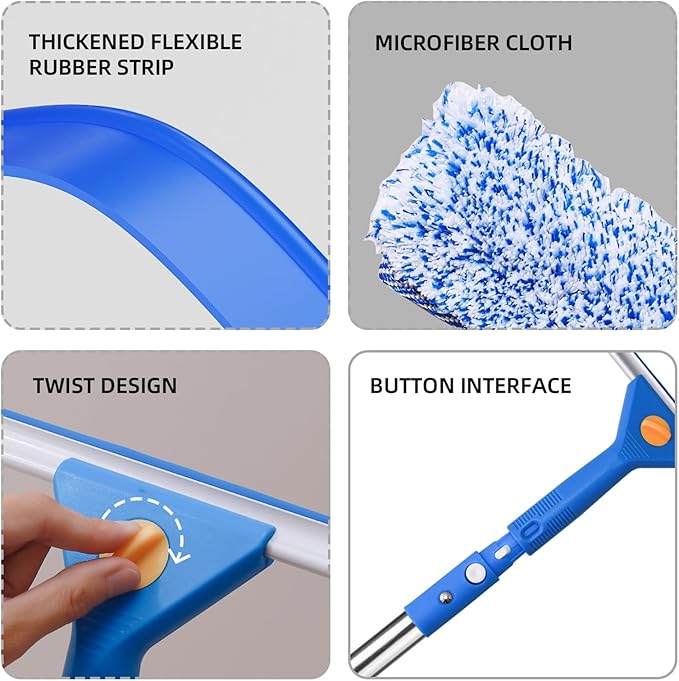 Professional Window Cleaning kit, 2-in-1 Window Squeegee with 78" Extension Poles, Suitable for Indoor & Outdoor Window, High Glass, High Windows, Multi-Purpose Car Windshield Cleaning