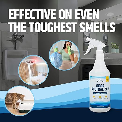 SOCAR - Odor Neutralizer Eliminates odors for Home, Office, Gym, Car. Eliminates Odors from Pets, Cooking, Sports Gear, Urine, Vomit & Unwanted, Strong Odors 32oz Liquid Spray