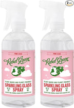 Rebel Green Sparkling Glass Spray - Streak-Free Natural Glass Cleaner for Windows, Mirrors, and Surfaces - Pink Lilac Scent - 16 oz - 2 Pack