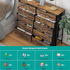 Dresser for Bedroom with 12 Drawers, Tall Fabric Drawer Dresser, Chest of Drawers for Closet, Nursery, Bedside, Living Room, Laundry, Entryway, Hallway(Rustic Brown)
