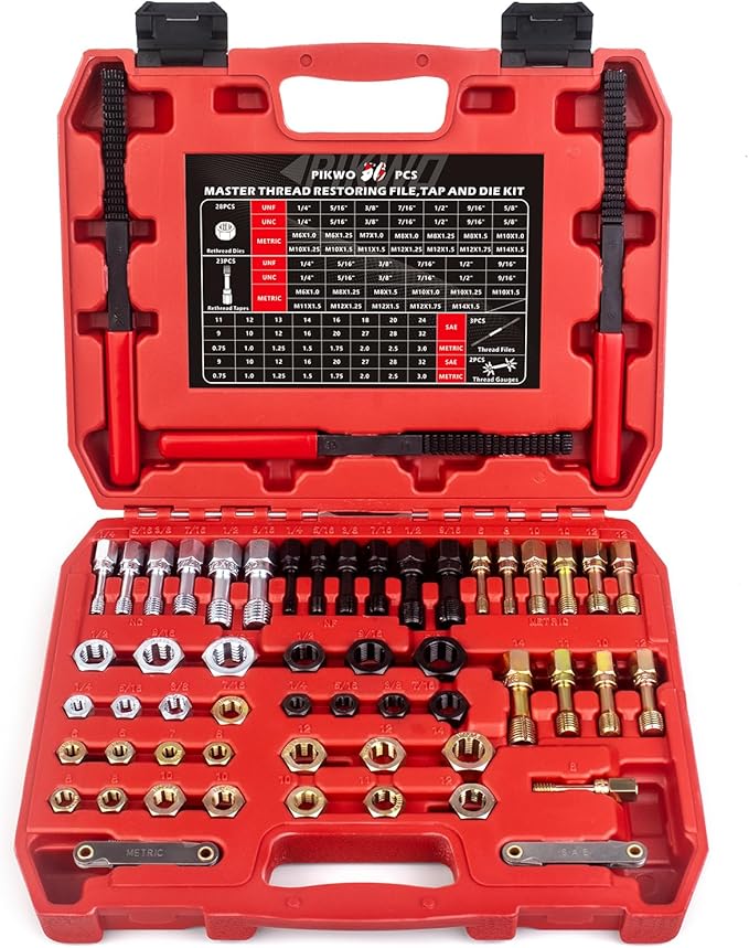 56Pcs Thread Chaser Repair Kit, Rethread Repair Tool, UNC UNF & MetricThread Restorer Set with Thread Pitch Gauge