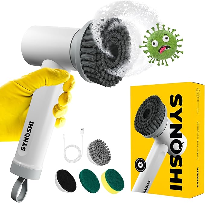 Electric Spin Scrubber, Power Cleaning Brush with 3 Heads, Cordless Waterproof Shower Scrubber with Dual Speed, Perfect for Cleaning Bathroom, Tile, Cars, Floor. Electric Scrub Brush for tub