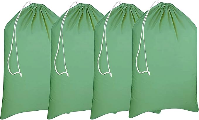 Urban Villa Laundry Bag Canvas|Dirty Clothes Travel Laundry Bag|Machine Washable|Reusable College Hostel Hamper Liner Bag for Garments Delicates Drawstring Closure 4 Pack Green Color|Size 28X36 Inches