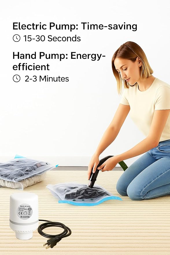 Vacuum Storage Bags with Electric Pump and Hand Pump,8 Pack Vacuum Seal Bags for Clothing,Space Saver Bags for Travel and Home(Large 60 * 80)