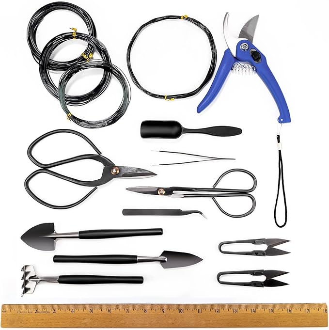 GARDENERA 16-Piece Professional Bonsai Tools Set for Precise Trimming and Shaping Trees for Professional and Amateur Gardeners