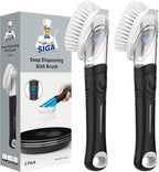MR.SIGA Soap Dispensing Dish Brush, Kitchen Brush for Pot Pan Sink Cleaning, Black, Pack of 2