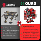 Power Tool Organizer Wall Mount with 4-Drill Holders-400Lbs Load Heavy Duty Metal 4-Layers Garage Storage & Organization Battery Tools Rack with Side Panels Utility Racks Workshop Gifts for Men