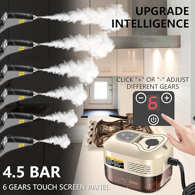 Handheld Steam Cleaner, Portable Steamer for Cleaning with 9pcs Accessories, 6-Level Adjustable Handle, 12s Heat-Up, 1200ml Tank, Steam Cleaner for Home,Dirt,Grout,Tile,Floor,Couch and Car (Khaki)