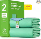IMPROVIA® Washable Underpads, 34" x 52" (Pack of 2) - Heavy Absorbency Reusable Incontinence Pads for Kids, Adults, Elderly, and Pets - Waterproof Protective Pad for Bed, Couch, Sofa, Furniture, Floor
