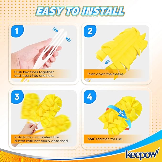 KEEPOW 12 Pack Reusable Duster Refill Compatible with Swiffer Duster Extended Handle, 360° Heavy Duty Duster Refills, Microfiber Dusters for Cleaning, Fleece Refills(Handle is Not Included)