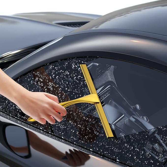 Shower Squeegee for Glass Door 12-Inch Stainless Steel Bathroom Squeegee Window Wiper, 100% Streak-Free, Includes Shower Door Hook and Adhesive Hook, for Window Mirror Tiles Car All-Purpose Squeegee