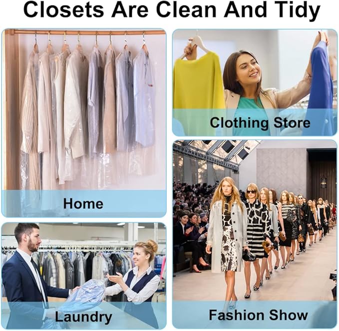 BEISHIDA 25PCS 72 Inch Plastic Garment Bag-Plastic Clear Dry Cleaner Laundry Bags for Clothes Cover, Hanging Clothes Storage for Long Dresses Skirt Coat Suit Shirt Jacket