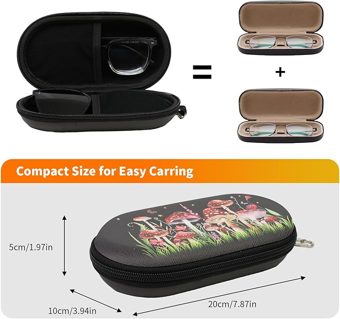 Double Eyeglasses Case, Hard Shell Dual Sunglasses Organizer with Zipper Clip Travel Glasses Storage for Women Men