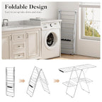 APEXCHASER Clothes Drying Rack with 4 Wings, Stainless Steel Drying Rack Clothing with Sock Clips, Metal Connectors, Height-Adjustable, Foldable Laundry Drying Rack, Indoor Outdoor Use, No Assembly