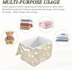 Large Storage Bins with Linen Collapsible Foldable Storage Cubes Fabric Closet Organizer Containers box with Flip-Top Lid for Home Bedroom Office 16.7 x 12.6 x 11.8in (White Line Leafs Ink Beige)